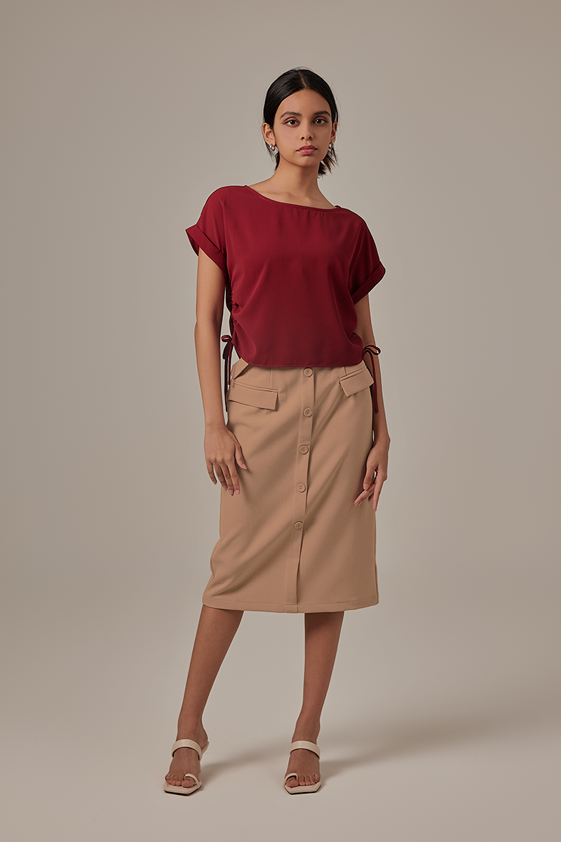 Ovena Side Drawstring Top in Burgundy