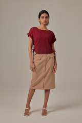 Ovena Side Drawstring Top in Burgundy