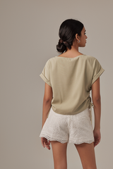 Ovena Side Drawstring Top in Sage Green