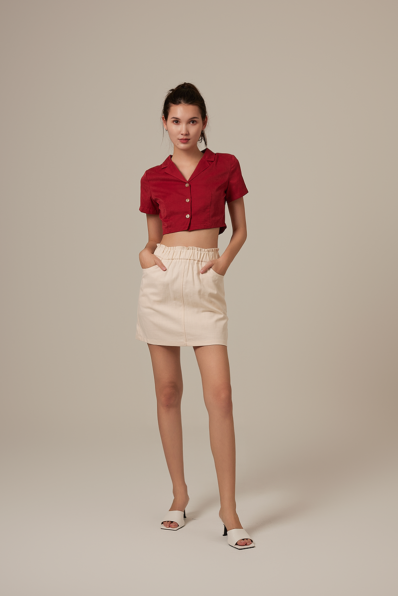 Camilyn Button Down Crop Top in Cherry