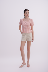 Elsie Embroidery Peplum Top in Rose
