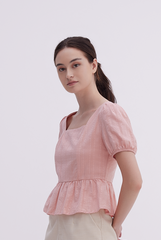 Elsie Embroidery Peplum Top in Rose