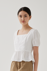Elsie Embroidery Peplum Top in White