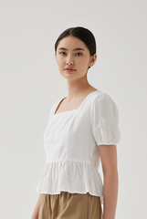 Elsie Embroidery Peplum Top in White