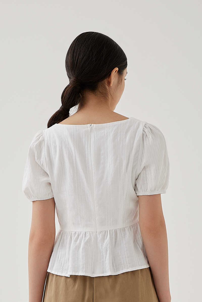 Elsie Embroidery Peplum Top in White