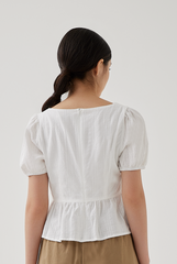 Elsie Embroidery Peplum Top in White