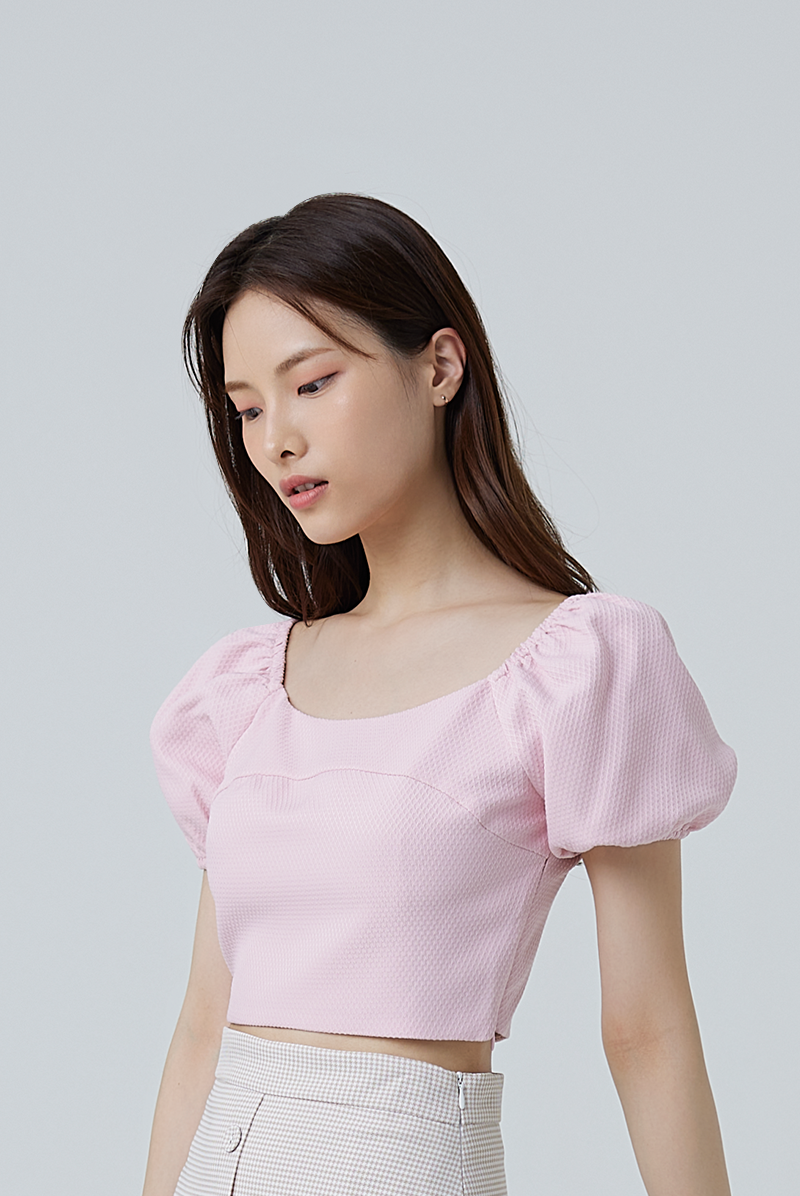 Brea Puff Sleeves Crop Top in Pink