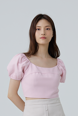 Brea Puff Sleeves Crop Top in Pink
