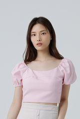 Brea Puff Sleeves Crop Top in Pink