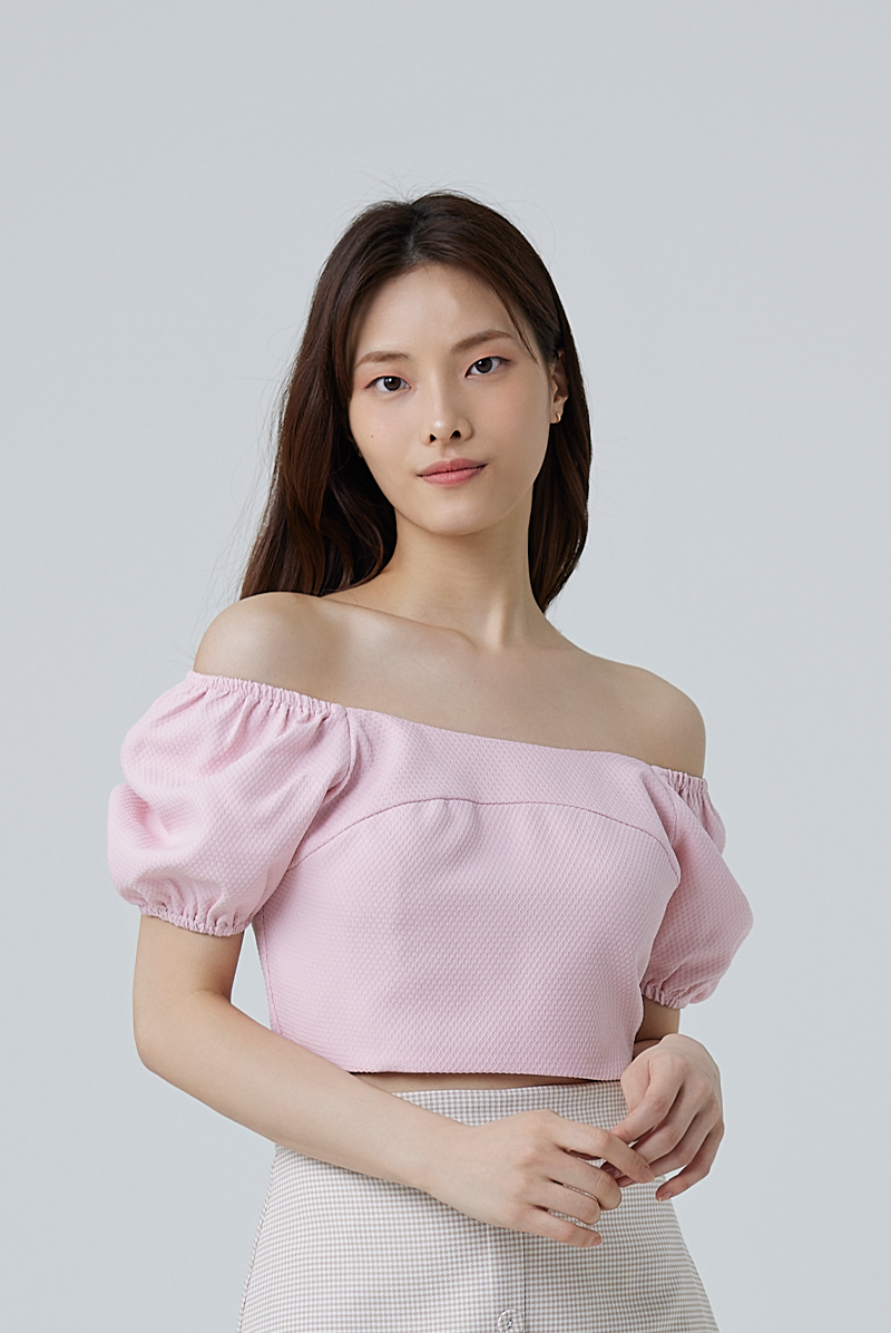 Brea Puff Sleeves Crop Top in Pink