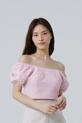 Brea Puff Sleeves Crop Top in Pink