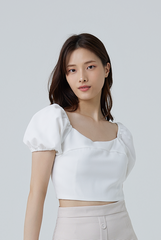 Brea Puff Sleeves Crop Top in White