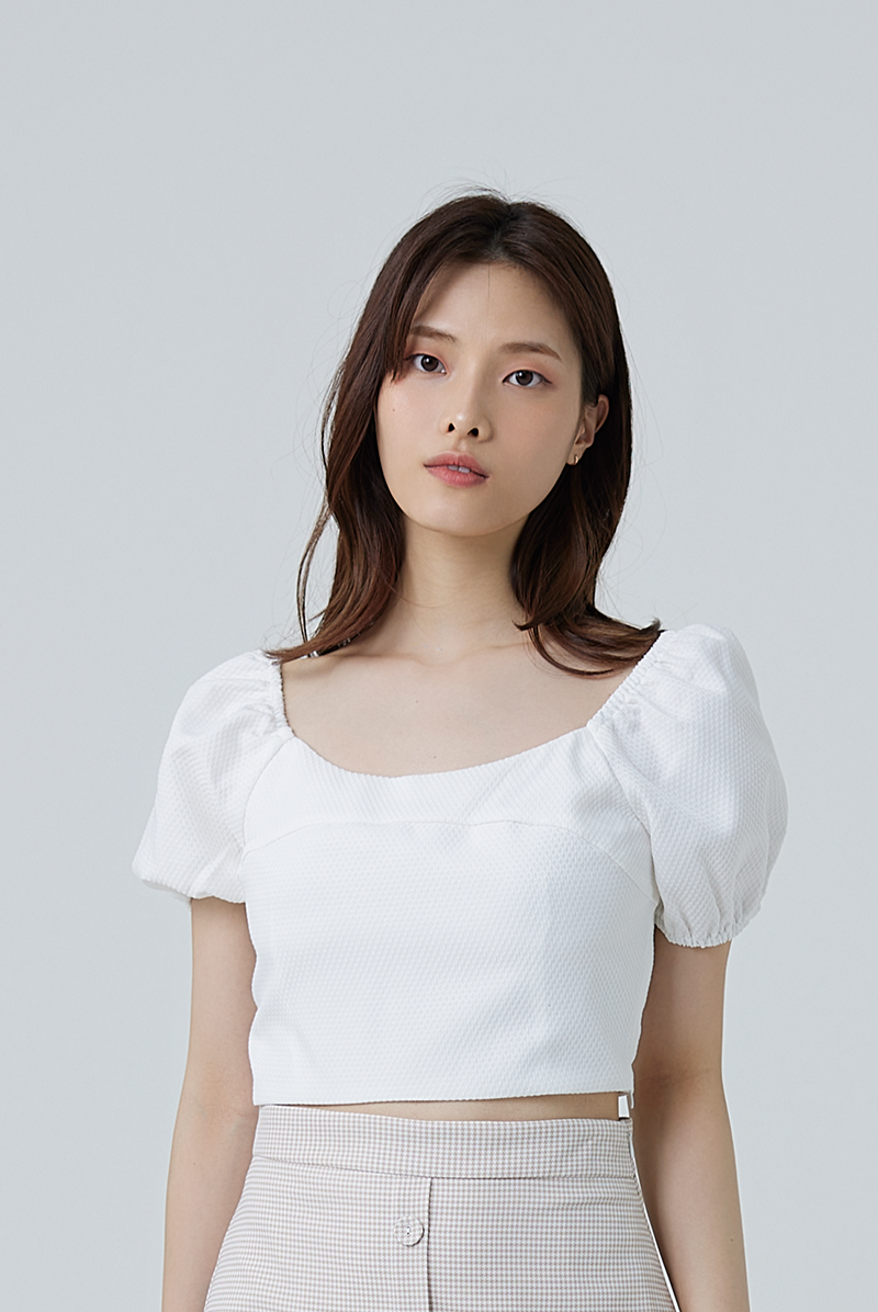 Brea Puff Sleeves Crop Top in White