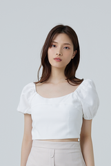 Brea Puff Sleeves Crop Top in White