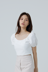 Brea Puff Sleeves Crop Top in White