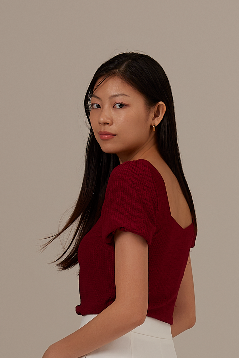Conna Puff Sleeve Top in Burgundy