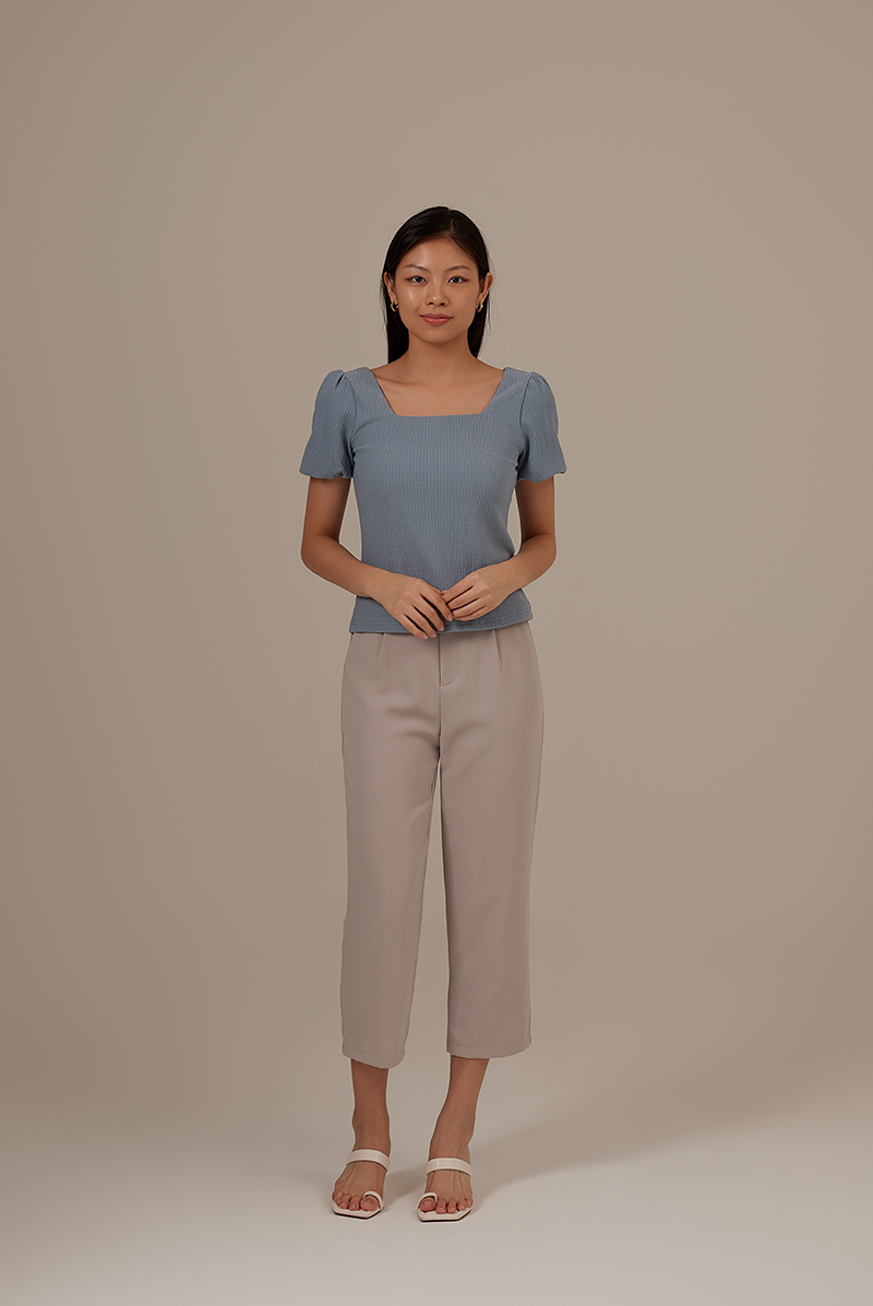 Conna Puff Sleeve Top in Dusty Blue