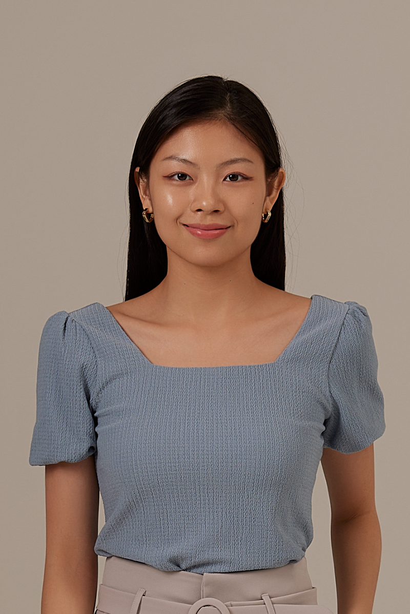 Conna Puff Sleeve Top in Dusty Blue