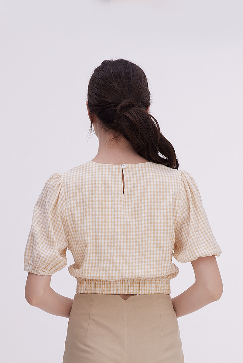Bailey Gingham Twist Front Top in Beige
