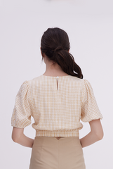 Bailey Gingham Twist Front Top in Beige