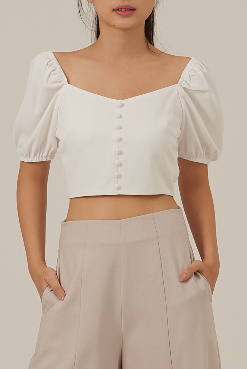 Shanny Sweetheart Crop Top in White