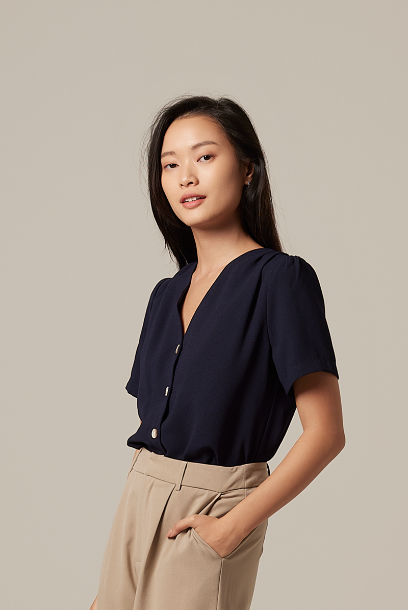 Natalia Button Down Top in Navy Blue