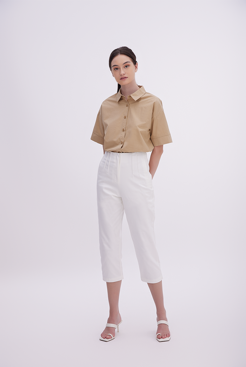 Aasha Drop Shoulder Boxy Shirt in Khaki