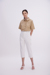 Aasha Drop Shoulder Boxy Shirt in Khaki