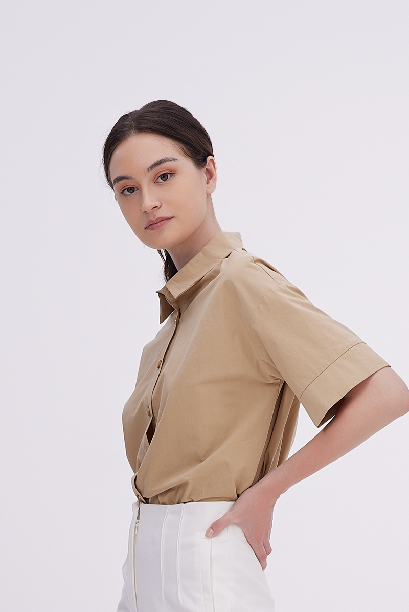 Aasha Drop Shoulder Boxy Shirt in Khaki