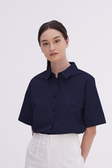 Aasha Drop Shoulder Boxy Shirt in Navy Blue