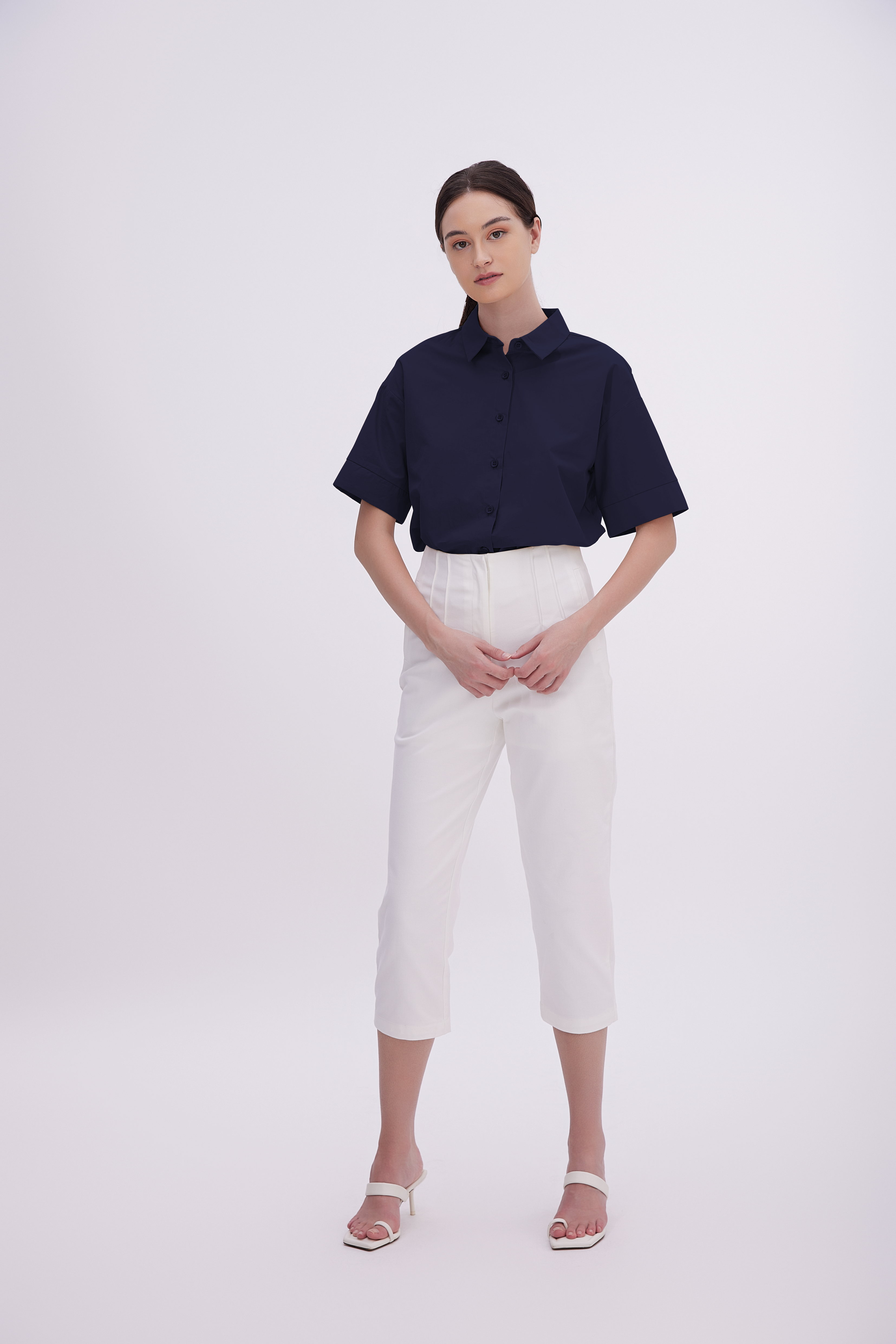 Aasha Drop Shoulder Boxy Shirt in Navy Blue