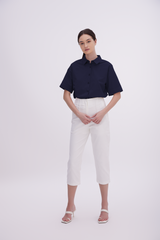 Aasha Drop Shoulder Boxy Shirt in Navy Blue