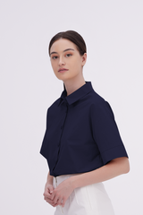 Aasha Drop Shoulder Boxy Shirt in Navy Blue