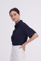 Aasha Drop Shoulder Boxy Shirt in Navy Blue