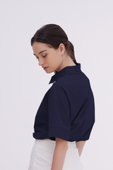 Aasha Drop Shoulder Boxy Shirt in Navy Blue