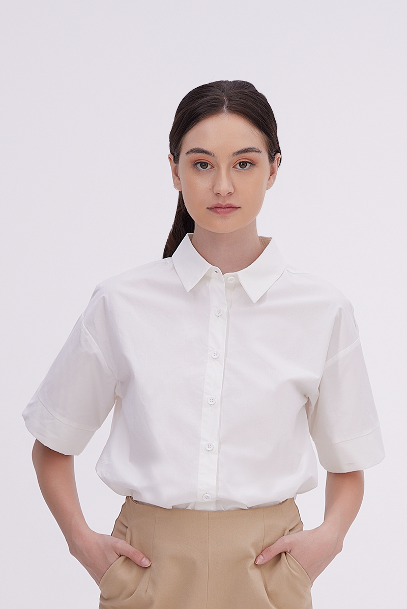 Aasha Drop Shoulder Boxy Shirt in White