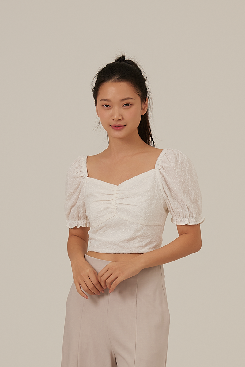 Riala Broderie Crop Top in White