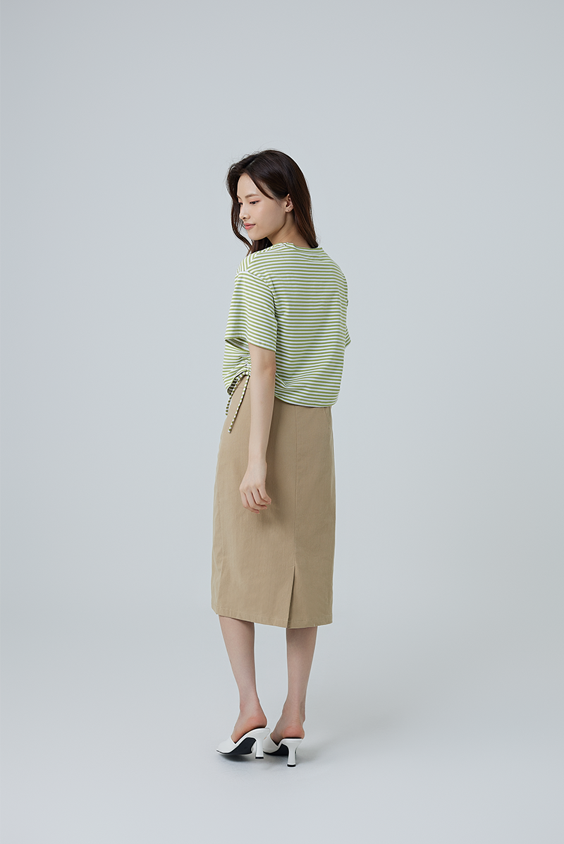 Dedora Striped Drawstring Tee in Sage Green
