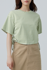 Dedora Striped Drawstring Tee in Sage Green