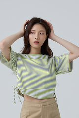 Dedora Striped Drawstring Tee in Sage Green