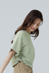 Dedora Striped Drawstring Tee in Sage Green