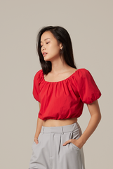 Gwyneth Off Shoulder Top in Cherry