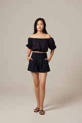 Gwyneth Off Shoulder Top in Navy Blue