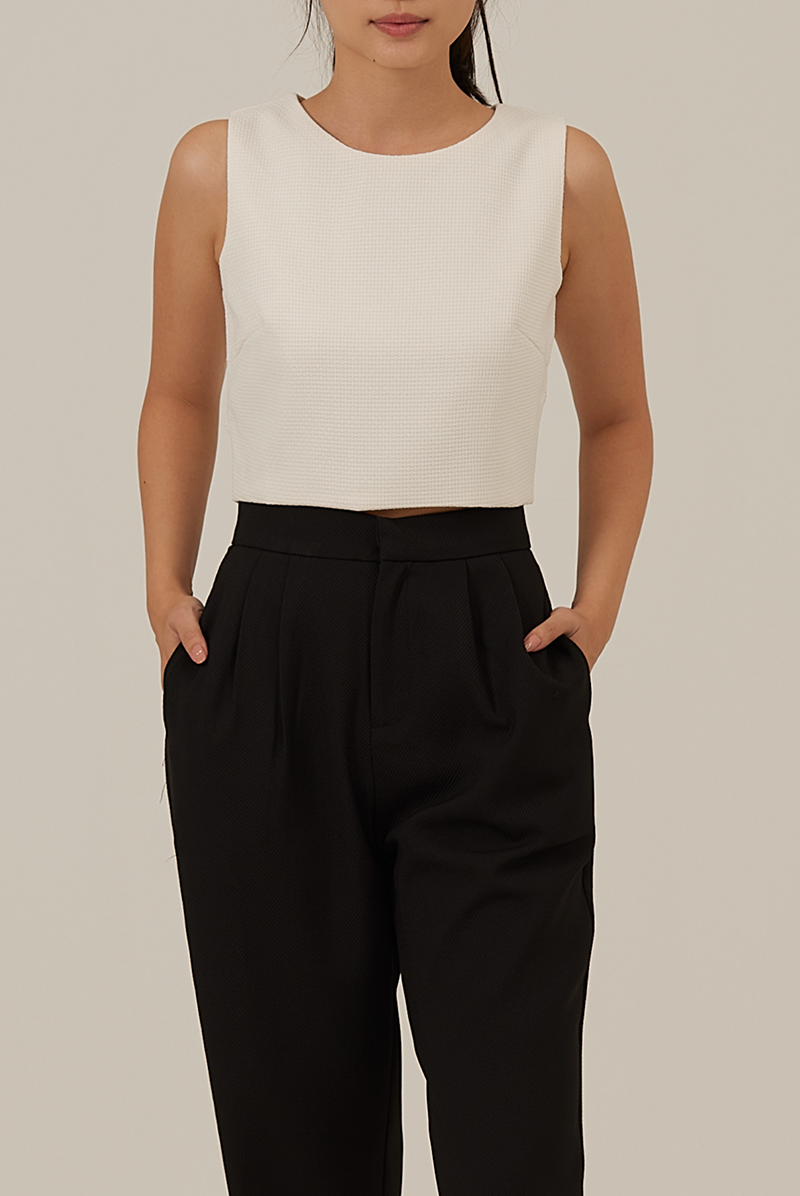 Fevila Round Neck Crop Top in White