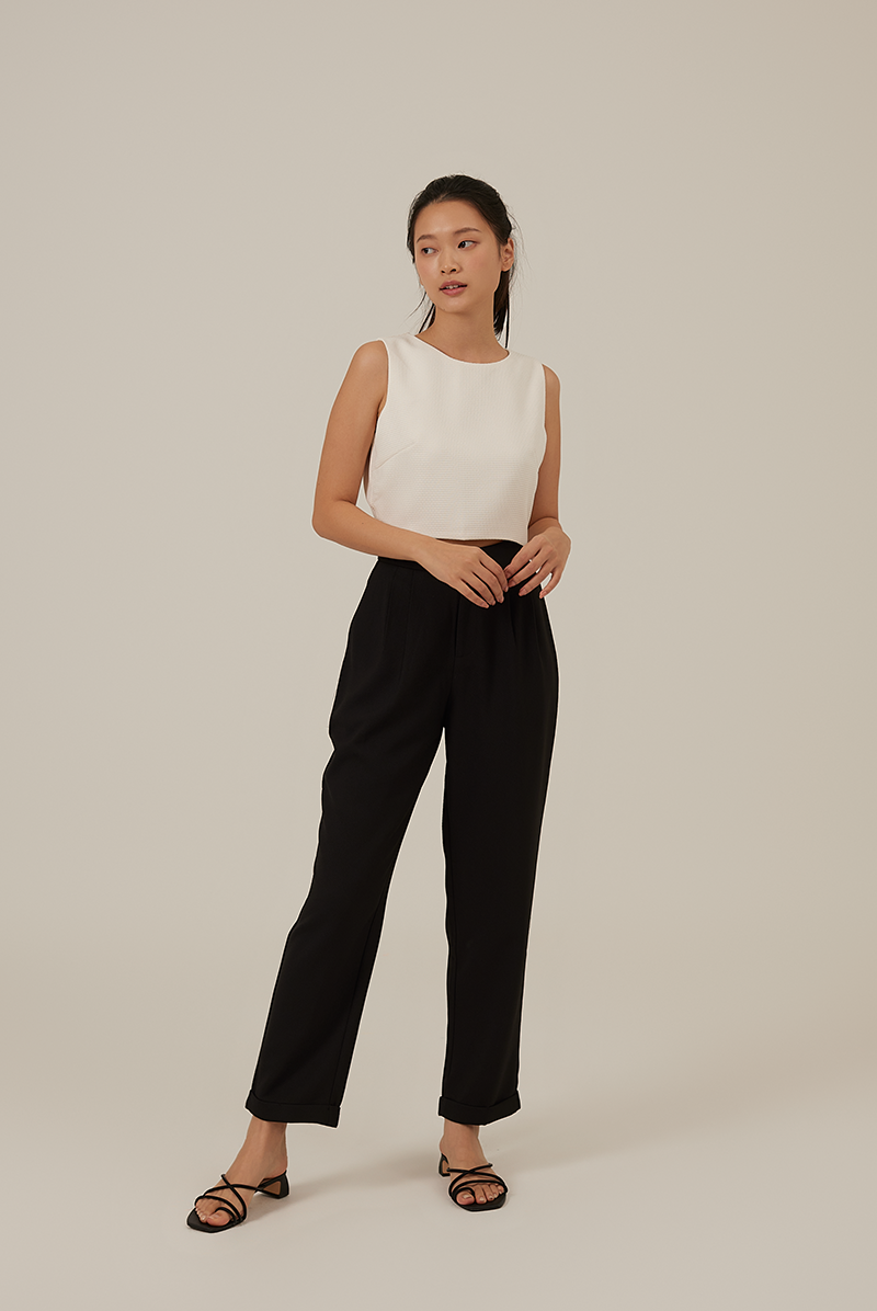 Fevila Round Neck Crop Top in White