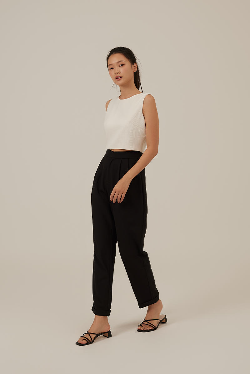 Fevila Round Neck Crop Top in White