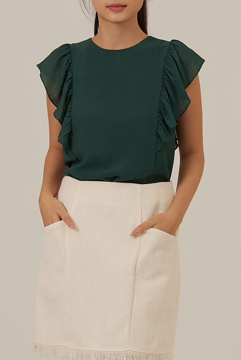 Vivalyn Flutter Sleeves Top in Marine