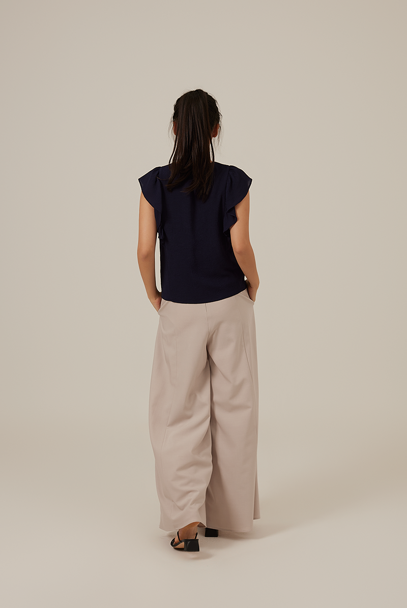 Vivalyn Flutter Sleeves Top in Navy Blue