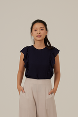Vivalyn Flutter Sleeves Top in Navy Blue