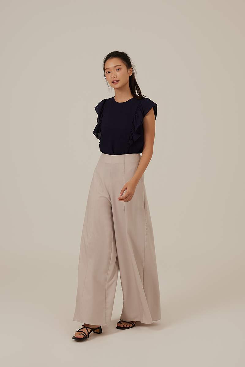 Vivalyn Flutter Sleeves Top in Navy Blue